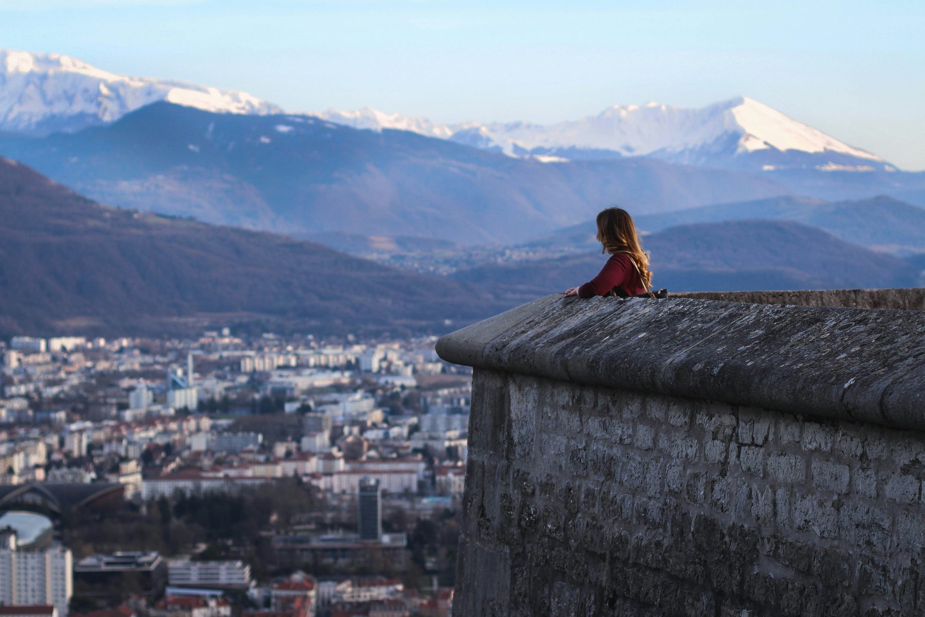 Vue depuis la Bastille sur Grenoble et les montagnes